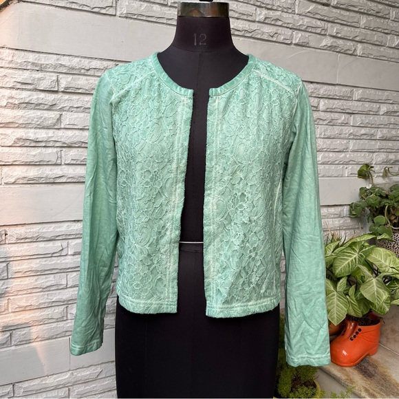 Jackets & Blazers - Mint Green Shrug/ Jacket with Lace all over